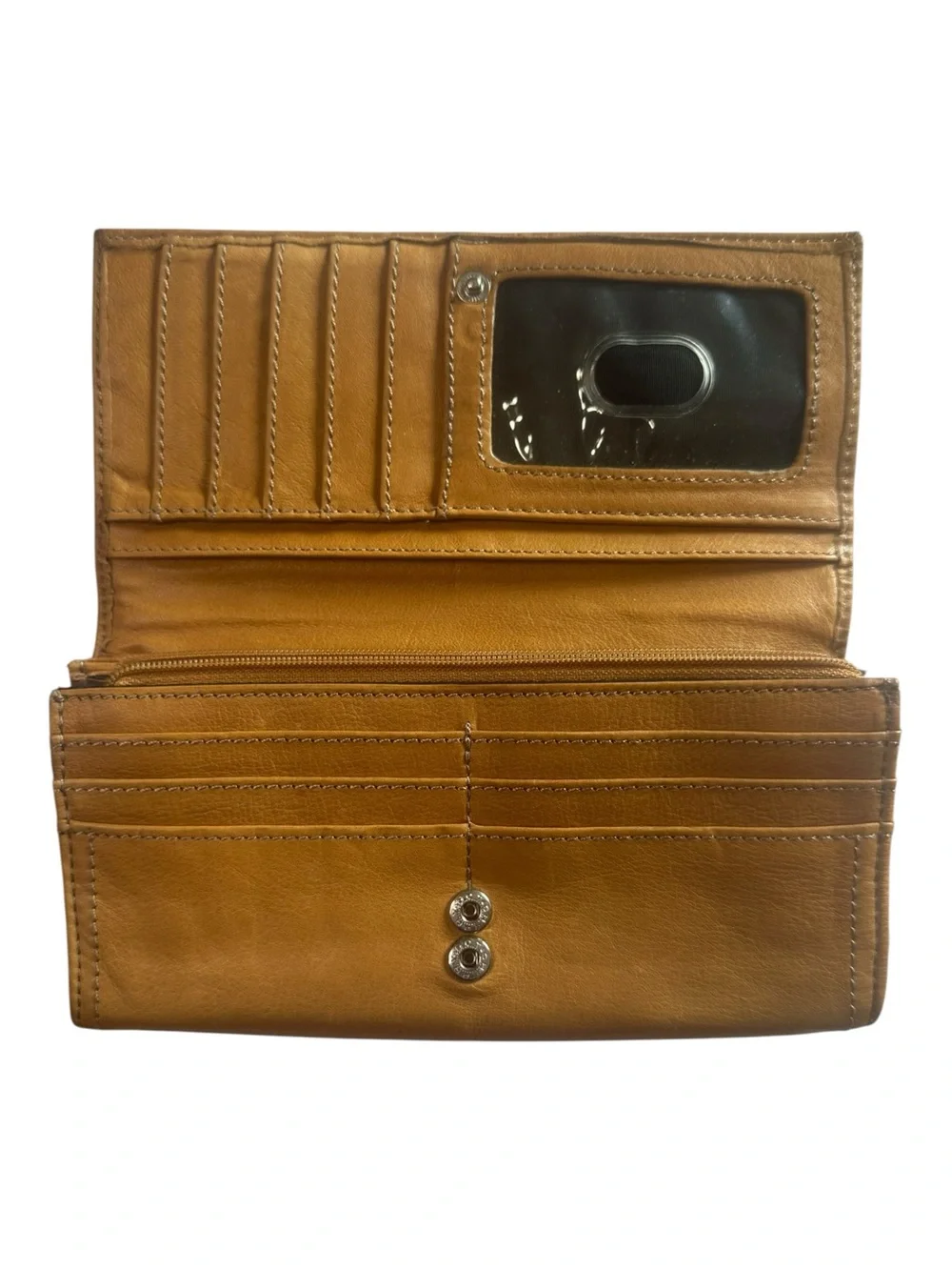 Tignanello Genuine Leather Wallet Camel Brown Bifold Organizer Zip Pockets